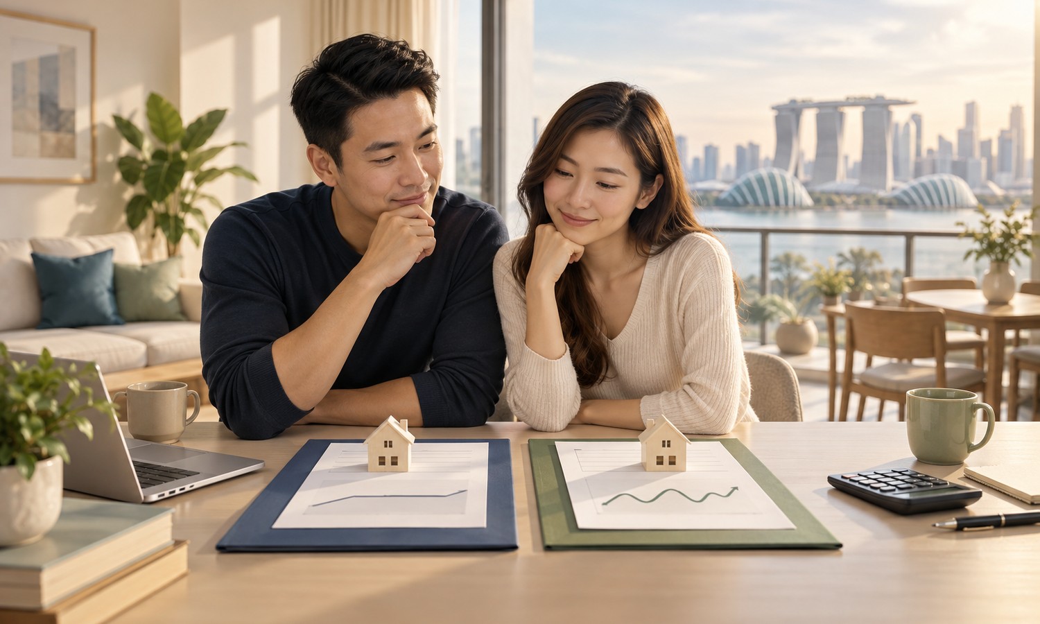 Couple comparing fixed and floating mortgage rate options in Singapore